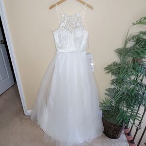 NWT Morilee | Dyeable White Beaded Dress with Full Tulle Skirt Style 136 Size 10
